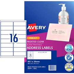 Avery Inkjet Frosted Clear Label 16UP 99.1x34mm 160 Labels 10 Sheets