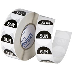 Avery Food Rotation Round Label 24mm Sunday Black Roll of 1000