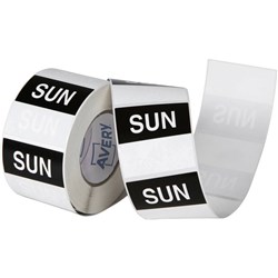 Avery Food Rotation Square Label 40mm Sunday Black Roll of 500