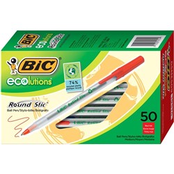 Bic Ecolutions Ballpoint Pen Round Stic Medium Red Box of 50