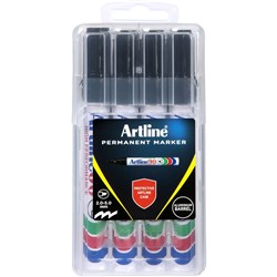 Artline 90 Permanent Markers Chisel Hard Case Black Pack Of 4