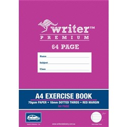 Writer Premium Exercise Book A4 18mm Dotted Thirds 64 Page - Car