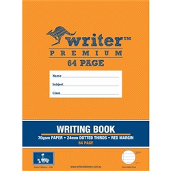 Writer Premium Writing Book 245x330mm 24mm Dotted Thirds + Margin 64 Page - Turtle