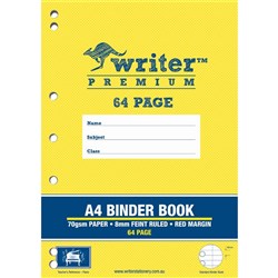 Writer Premium Binder Book A4 8mm Ruled 64 Page - Piano