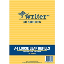 Writer Loose Leaf Refills A4 Plain Reinforced Pack of 50