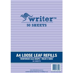 Writer Loose Leaf Refills A4 2mm Graph Reinforced Pack of 50