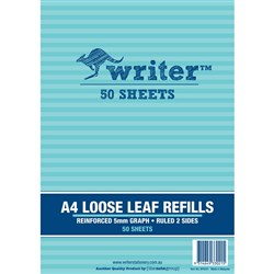 Writer Loose Leaf Refills A4 5mm Graph Reinforced Pack of 50