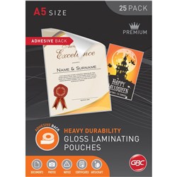 GBC Laminating Pouches A5 125 Micron Adhesive Back Pack of 25