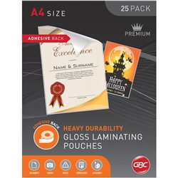 GBC Laminating Pouches A4 125 Micron Adhesive Back Pack of 25