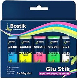 Bostik Glue Stik 35g Large Assorted Colours Dries Clear Pack of 5