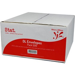 Stat Window Face Envelope DL Secretive White Peel And Seal Box of 500