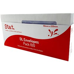 Stat Window Face Envelope DL Secretive White Peel And Seal Pack of 100