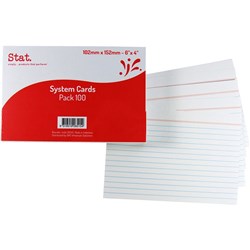 Stat System Cards Ruled White 102 x 152mm Pack of 100