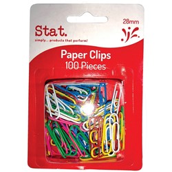 Stat Paper Clips 28mm Assorted Colours Pack of 100