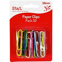 Stat Paper Clips 50mm Assorted Colours Pack of 50