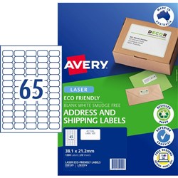 Avery Eco Friendly Labels 1300 Labels Laser Printer White 38.1 x 21.2 mm