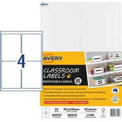 Avery Classroom Labels Multi-Purpose 4UP Removable 99.1x139mm 20 Sheets