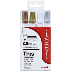 Uni-Ball PX-20 Paint Marker Bullet 2.8mm Shiny Metallic Pack of 4