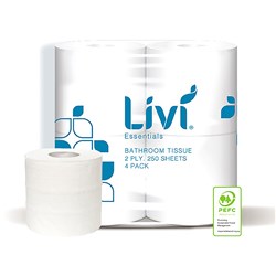 Livi Essentials Toilet Tissue 2 Ply 250 Sheets Carton of 48 Rolls