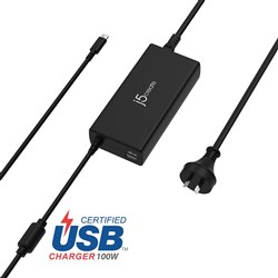 J5Create USB-C Super Charger 100W Power Delivery AC Adapter For Notebook Laptop