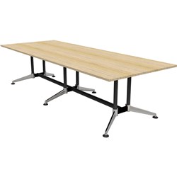 Typhoon Boardroom Table 3200W x 1200D Natural Oak Top Black and Chrome Frame