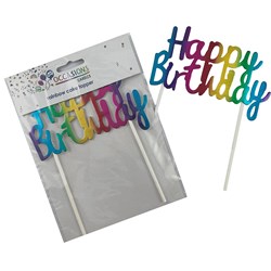 Alpen Happy Birthday Cake Topper 135mm H x 100mm W Metallic Rainbow