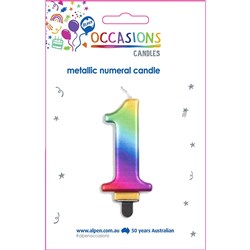 Alpen Numerical Birthday Candle No. 1 Metallic Rainbow