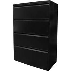 Go Steel Lateral Filing Cabinet 4 Drawer 1321Hx900Wx470mmD Black