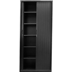 Go Steel Tambour Door Storage Cupboard No Shelves 1981Hx 900W x473mmD Black