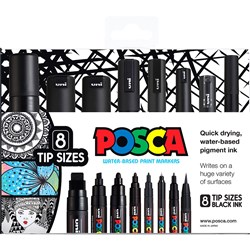 Uni Posca Paint Marker Assorted Tip Sizes Black Wallet of 8