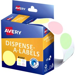 Avery Removable Dispenser Labels 24mm Round Assorted Pastel Box of 600