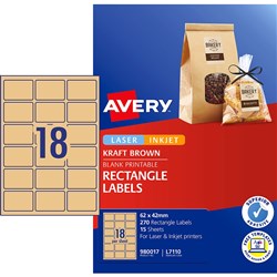 Avery Multi-Purpose Labels 18UP 62x42mm Rectangle Kraft Brown Pack of 15 Sheets