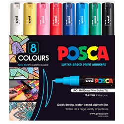 Uni PC-1M Posca Paint Marker 0.7-1.0mm Extra Fine Assorted Wallet of 8