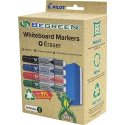 Pilot V Board Master Begreen Whiteboard Marker Bullet 2mm Assorted Pack of 4 with Eraser