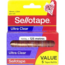 Sellotape Ultra Clear Tape 18mm x 25m Pack of 5