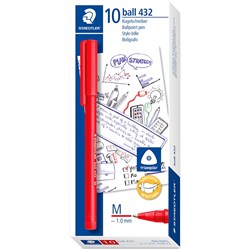 Staedtler 432 Stick Triangular Ballpoint Pen Medium 1.0mm Red Box of 10