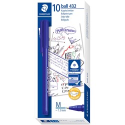 Staedtler 432 Stick Triangular Ballpoint Pen Medium 1.0mm Blue Box of 10
