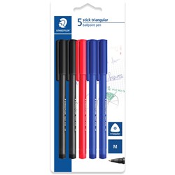 Staedtler 432 Stick Triangular Ballpoint Pen Medium 1.0mm Assorted Pack of 5