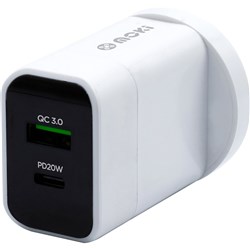 Moki 20W PD Wall Charger USB-C and QC 3.0 USB-A White