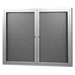 Visionchart Notice Case Silver 2 Hinged Door Pinnable Grey Fabric 1220W x 915mmH