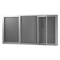 Visionchart Notice Case Silver 3 Hinged Door Pinnable Grey Fabric 1830W x 915mmH