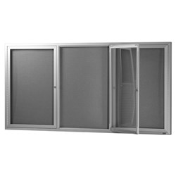 Visionchart Notice Case Silver 3 Hinged Door Pinnable Grey Fabric 1830W x 1220mmH