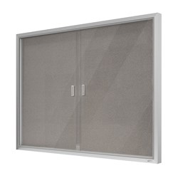 Visionchart Notice Case Silver 2 Sliding Door Pinnable Grey Fabric 1220W x 915mmH