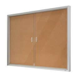 Visionchart Notice Case Silver 2 Sliding Door Pinnable Cork 1220W x 915mmH