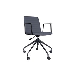 Pixel Breakout Room Chair French Navy PU Leather Seat With Arms Black Base