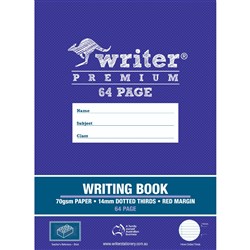 Writer Premium Writing Book 330 x 240mm 14mm Dotted Thirds + Margin 64 Page - Brick