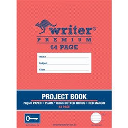 Writer Premium Project Book 330x 240mm Plain/ 18mm Dotted Thirds + Margin 64 Page - Key