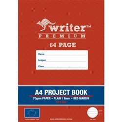 Writer Premium Project Book A4 Plain / 8mm Ruled + Margin 64 Page - Apple