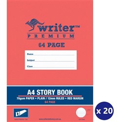 Writer Premium A4 Storybook 64pg 2/3 Plain - 1/3 12mm Rule +Margin