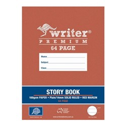 Writer Premium Story Book 330x240mm Plain & 14mm Ruled W Margin 64 Page